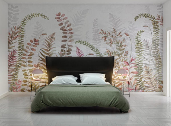 Dinding dengan motif bunga-bunga segar yang menyegarkan